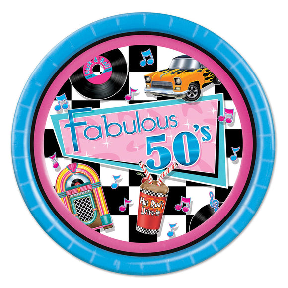 Beistle Fabulous 50's Plates (8 per package) - Party Supply Decoration for 50's/Rock & Roll