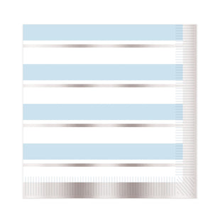 Beistle Striped Luncheon Napkins - Blue, White and Silver - Party Supply Decoration for Baby Shower