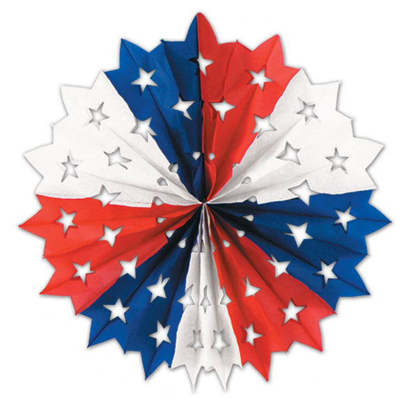 Beistle Red, White, and Blue Star Fan 22 in - Party Supply Decoration for Patriotic
