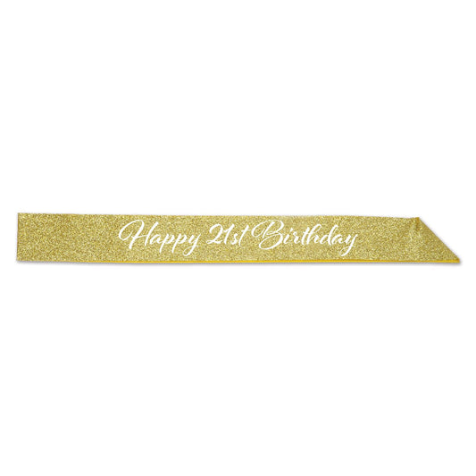 Beistle Happy 21st Birthday Glittered Sash - Party Supply Decoration for 21st Birthday