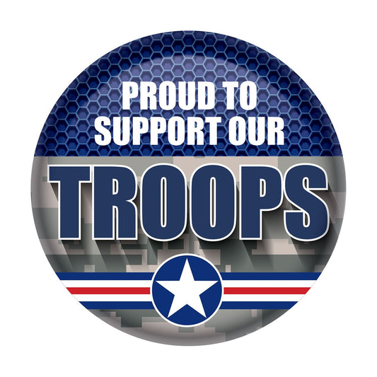 Beistle Proud To Support Our Troops Button - Party Supply Decoration for Patriotic