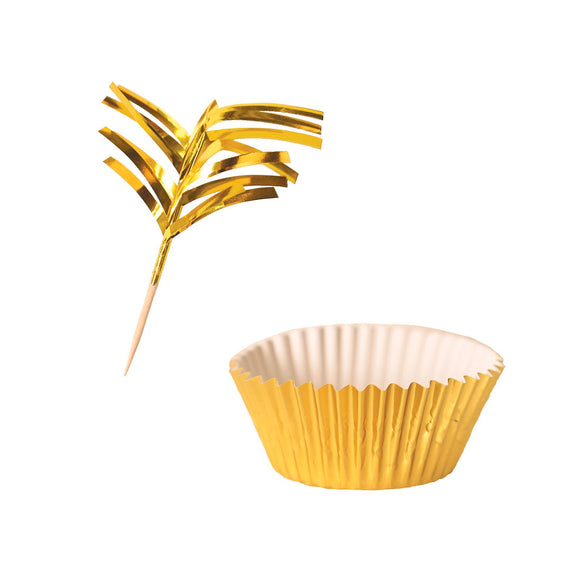 Beistle Metallic Cupcake Liners & Picks - Gold - Party Supply Decoration for General Occasion