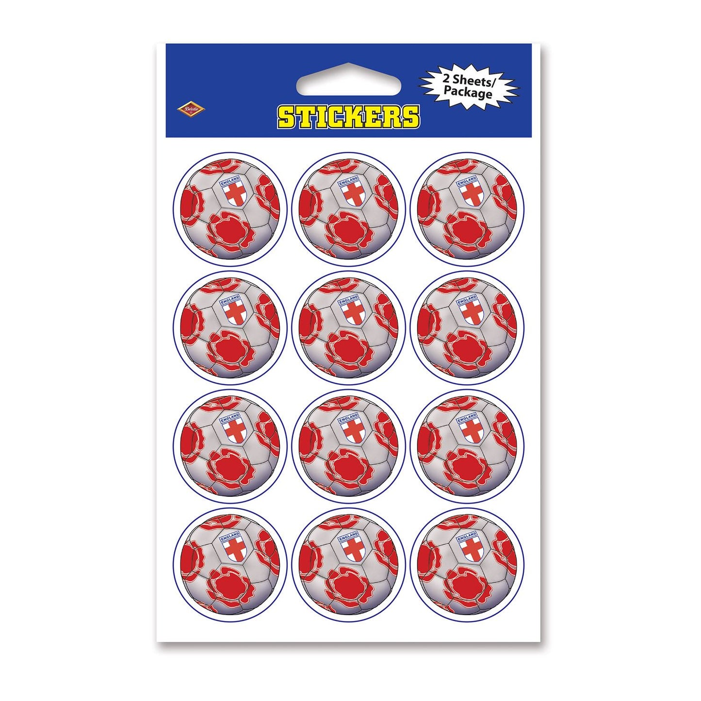 Beistle England Soccer Stickers (2 Sheets Per Package) - Party Supply Decoration for Soccer