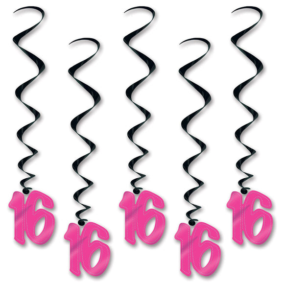 Beistle Black And Cerise 16 Whirls (5/Pkg) - Party Supply Decoration for Sweet 16