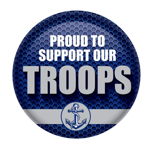 Beistle Proud To Support Our Troops Button - Party Supply Decoration for Patriotic