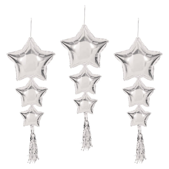 Beistle Star Balloons w/Tassels - Silver - Party Supply Decoration for General Occasion