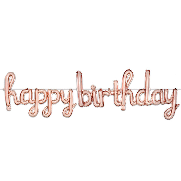 Beistle Script Happy Birthday Balloon Streamer - Rosegold 16 in  x 5' 6 in  (1/Pkg) Party Supply Decoration : Birthday