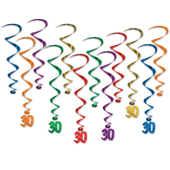 Beistle '30' Whirls - 12 Piece - Party Supply Decoration for Birthday
