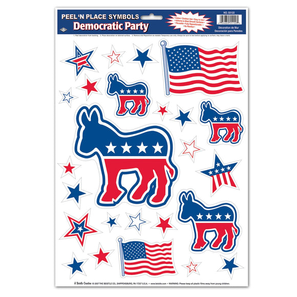 Beistle Democrat Party Peel N Place (25/sheet) - Party Supply Decoration for Patriotic