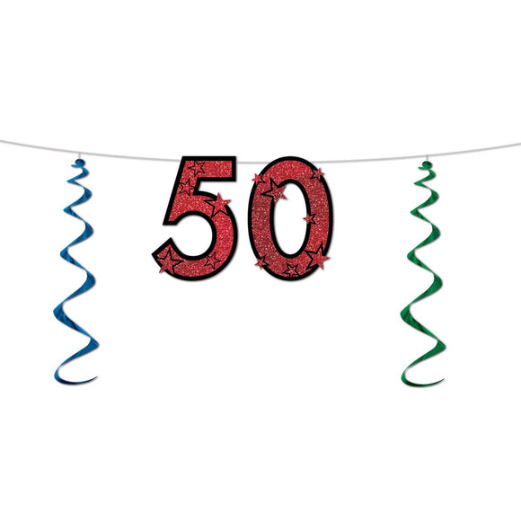 Beistle 50th Glittered Streamer 15 in  x 7' (1/Pkg) Party Supply Decoration : Birthday-Age Specific