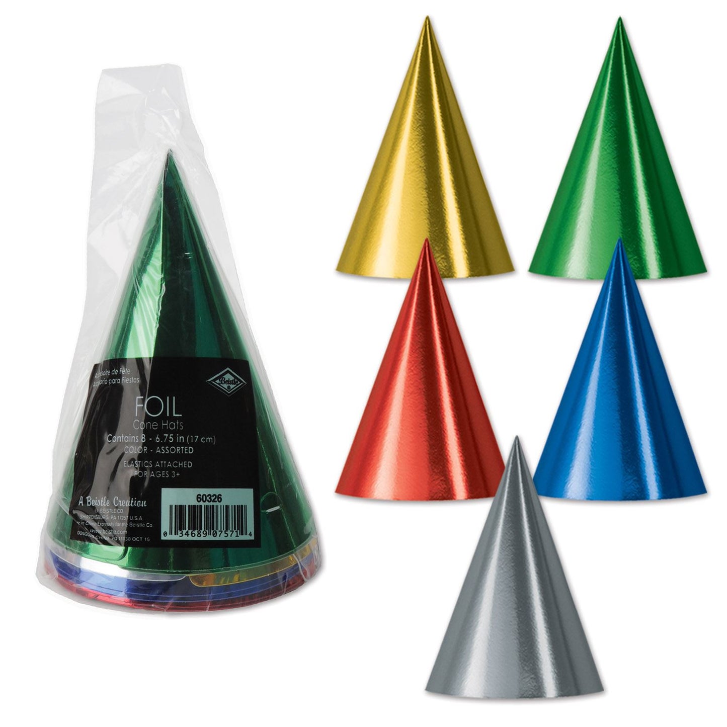 Beistle Pkgd Foil Cone Hats 60.5 in  (8/Pkg) Party Supply Decoration : Birthday