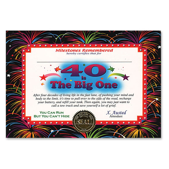Beistle 40 Is The Big One Award Certificates - Party Supply Decoration for Over-The-Hill
