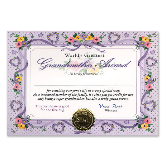 Beistle World's Greatest Grandmother Award Certificates - Party Supply Decoration for Baby Shower