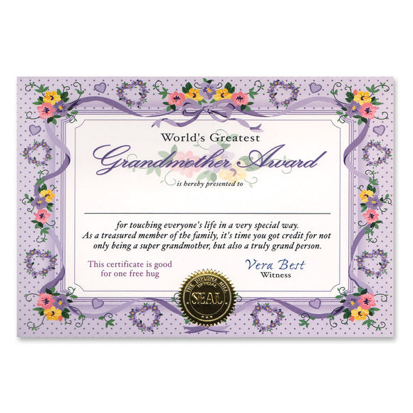 Beistle World's Greatest Grandmother Award Certificates - Party Supply Decoration for Baby Shower