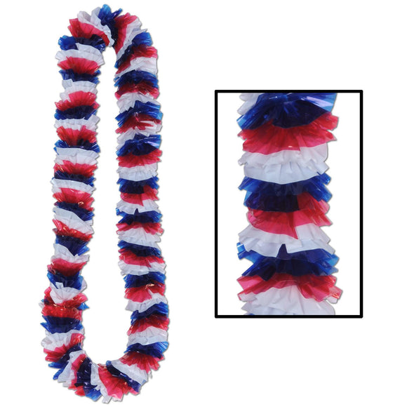 Beistle Tri-Color Patriotic Soft-Twist Poly Leis (sold 100 per box) - Party Supply Decoration for Patriotic