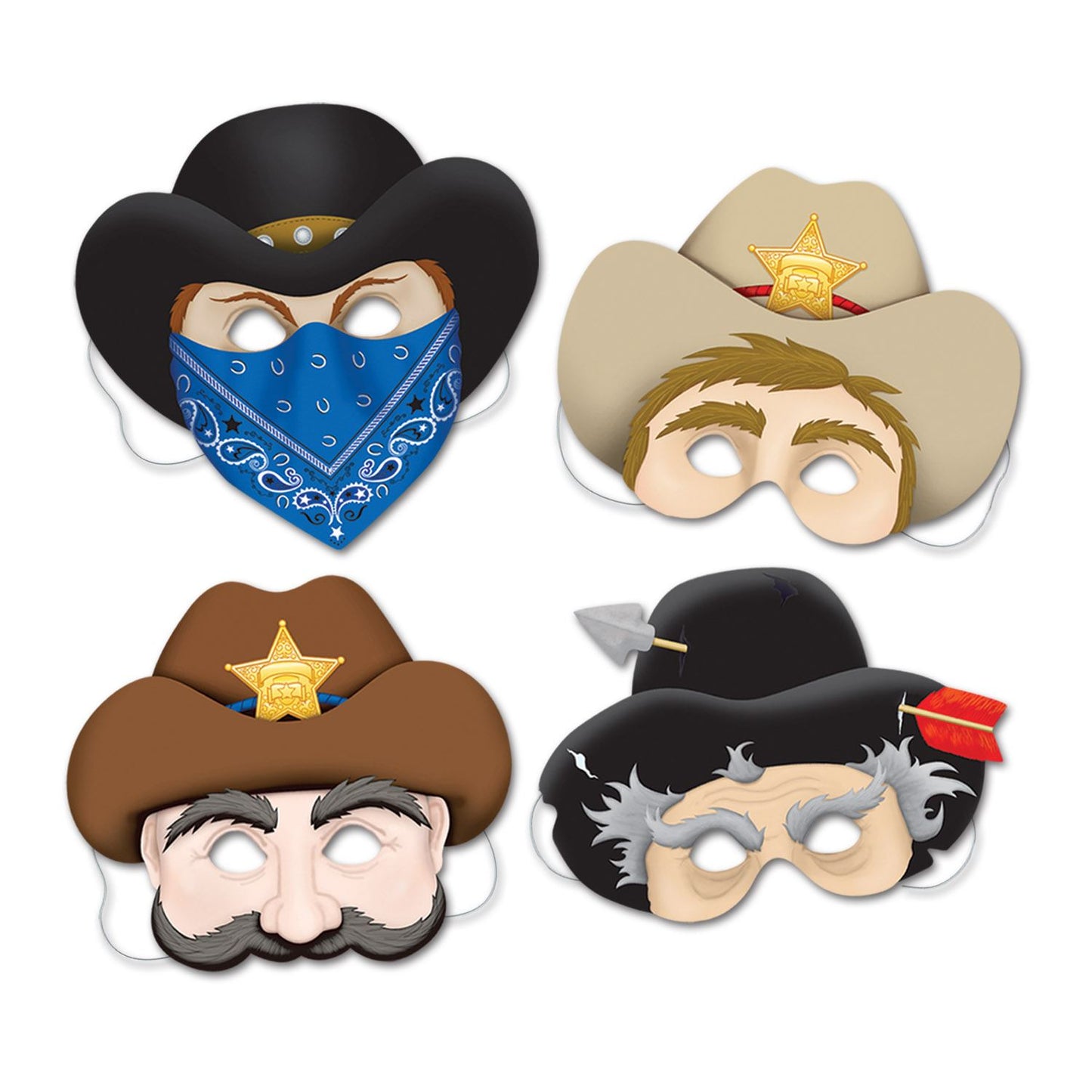 Beistle Western Masks (4/pkg) - Party Supply Decoration for Western