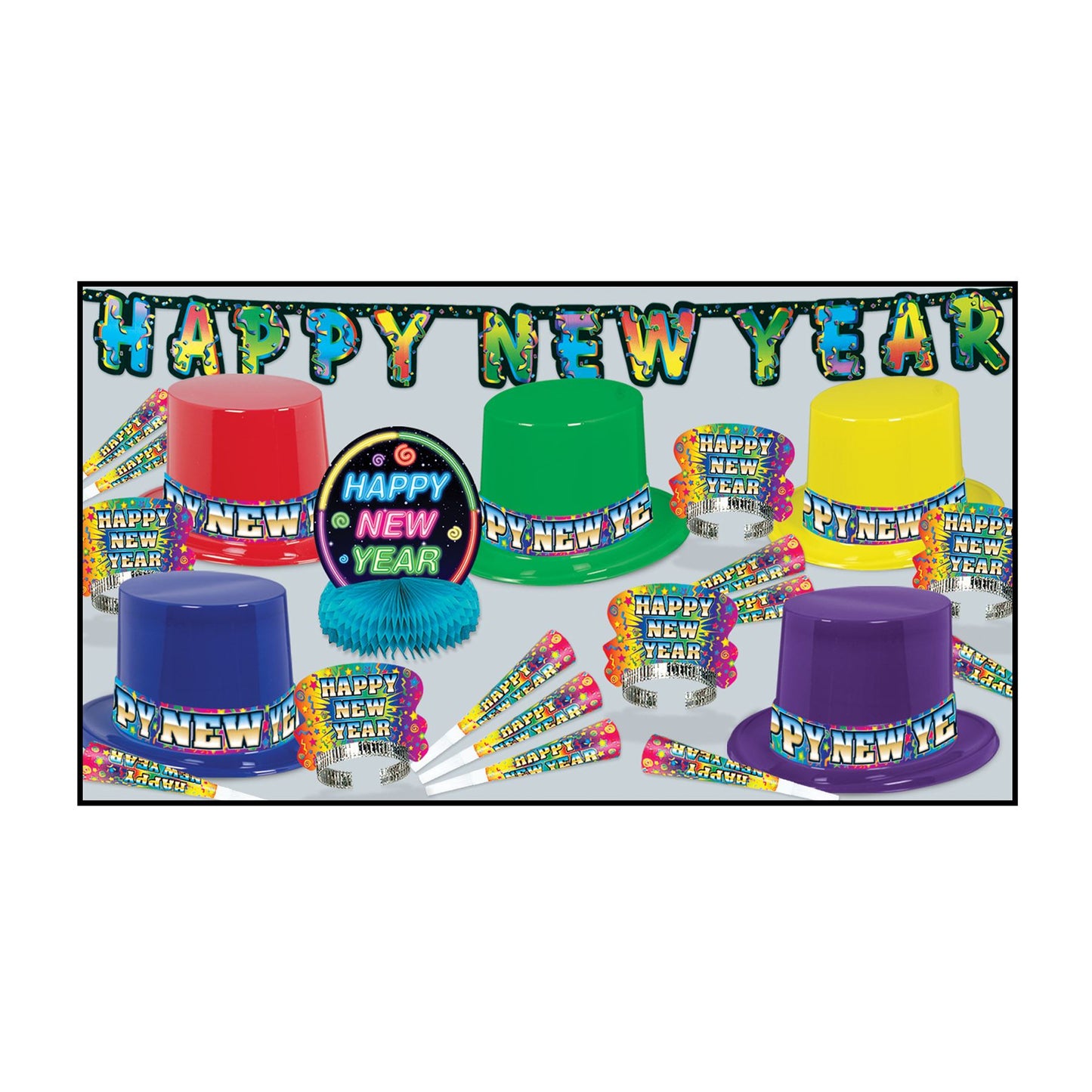 Beistle Rainbow Blast New Year Assortment (for 10 people) - Party Supply Decoration for New Years