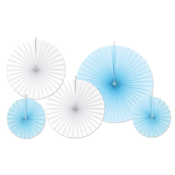 Beistle Light Blue and White Accordion Paper Fans - Party Supply Decoration for Baby Shower