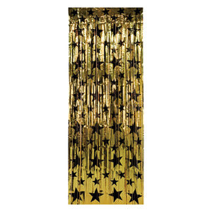 Beistle Gold w/Black Stars Gleam N Curtain - Party Supply Decoration for New Years