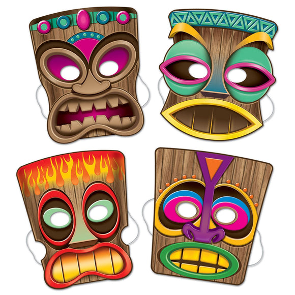 Beistle Tiki Masks (4/pkg) - Party Supply Decoration for Luau