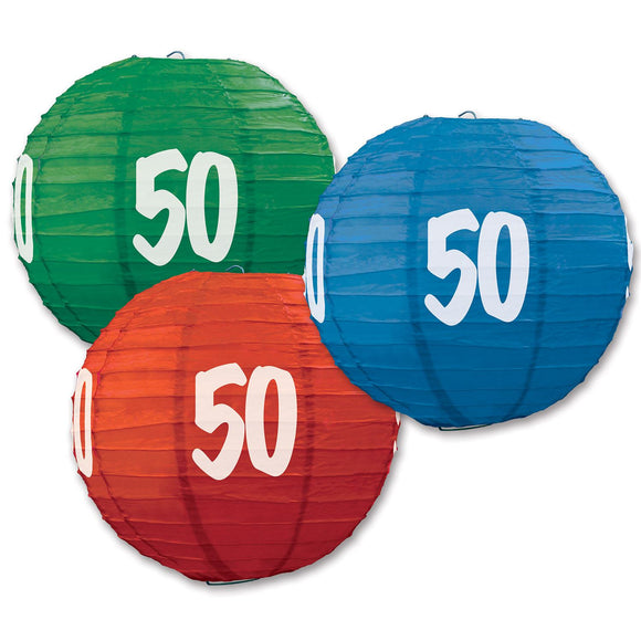 Beistle 50th Paper Lanterns (3 Paper Lanterns Per Package) - Party Supply Decoration for Birthday
