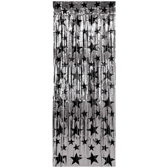 Beistle Silver w/Black Stars Gleam N Curtain - Party Supply Decoration for New Years