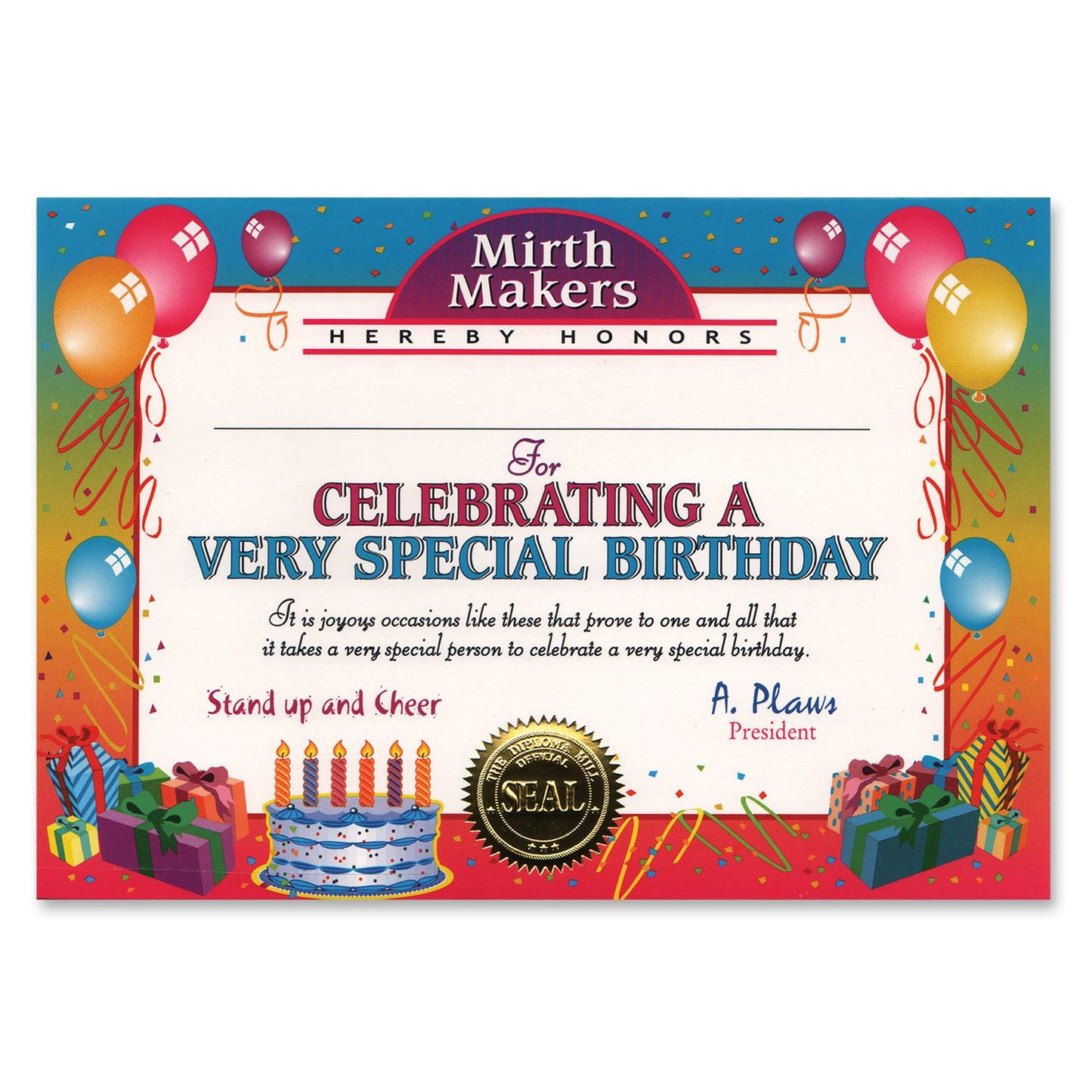 Beistle Very Special Birthday Certificate - Party Supply Decoration for Birthday