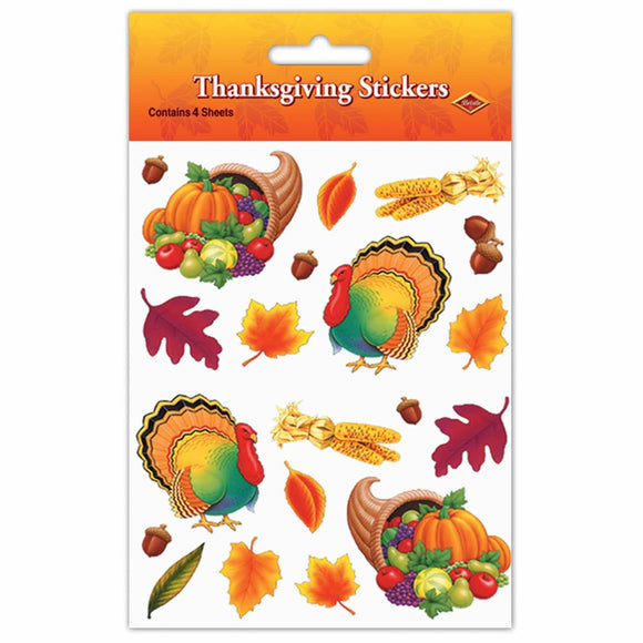 Beistle Thanksgiving Stickers (4 sheets/pkg) - Party Supply Decoration for Thanksgiving / Fall