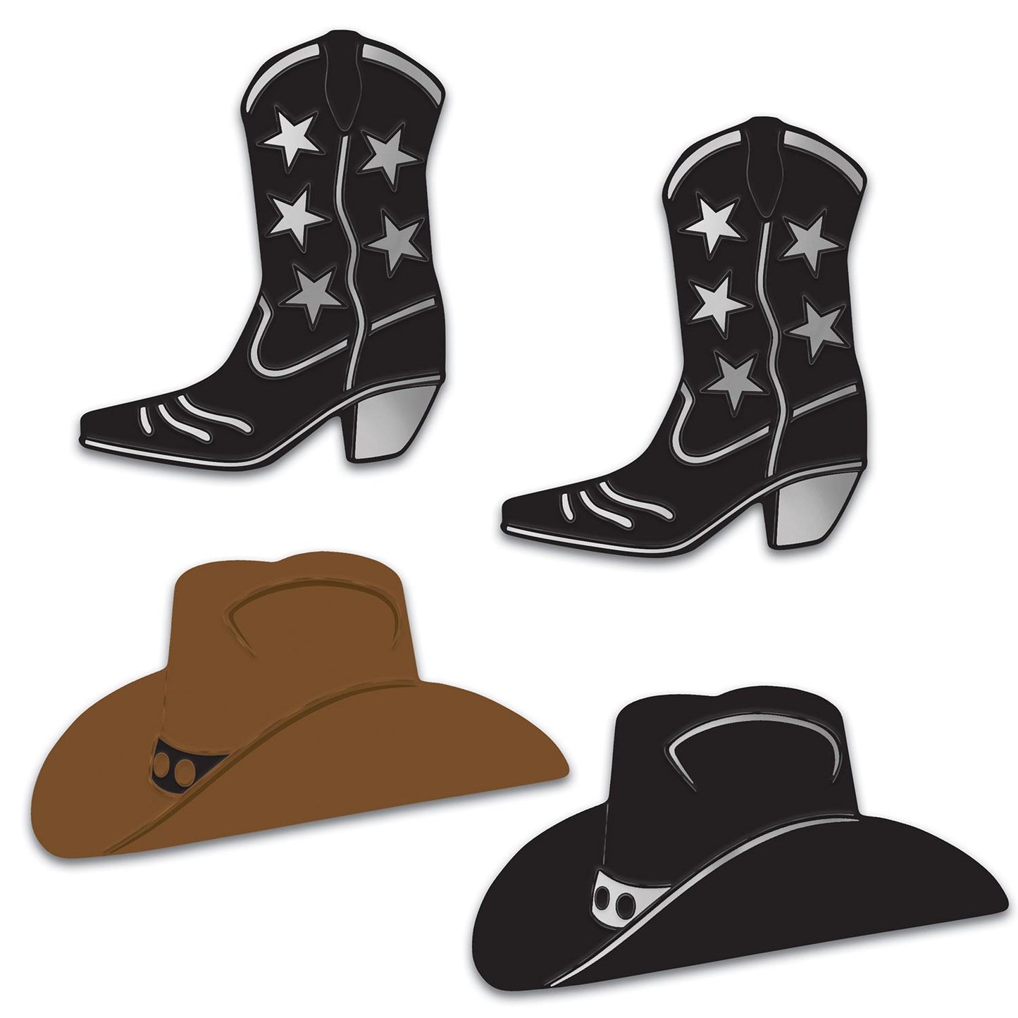 Beistle Foil Cowboy Hat & Boot Silhouettes - 4 Piece Set boot-120.75 in x110.5 in  hat-8 in x16 in  (4/Pkg) Party Supply Decoration : Western