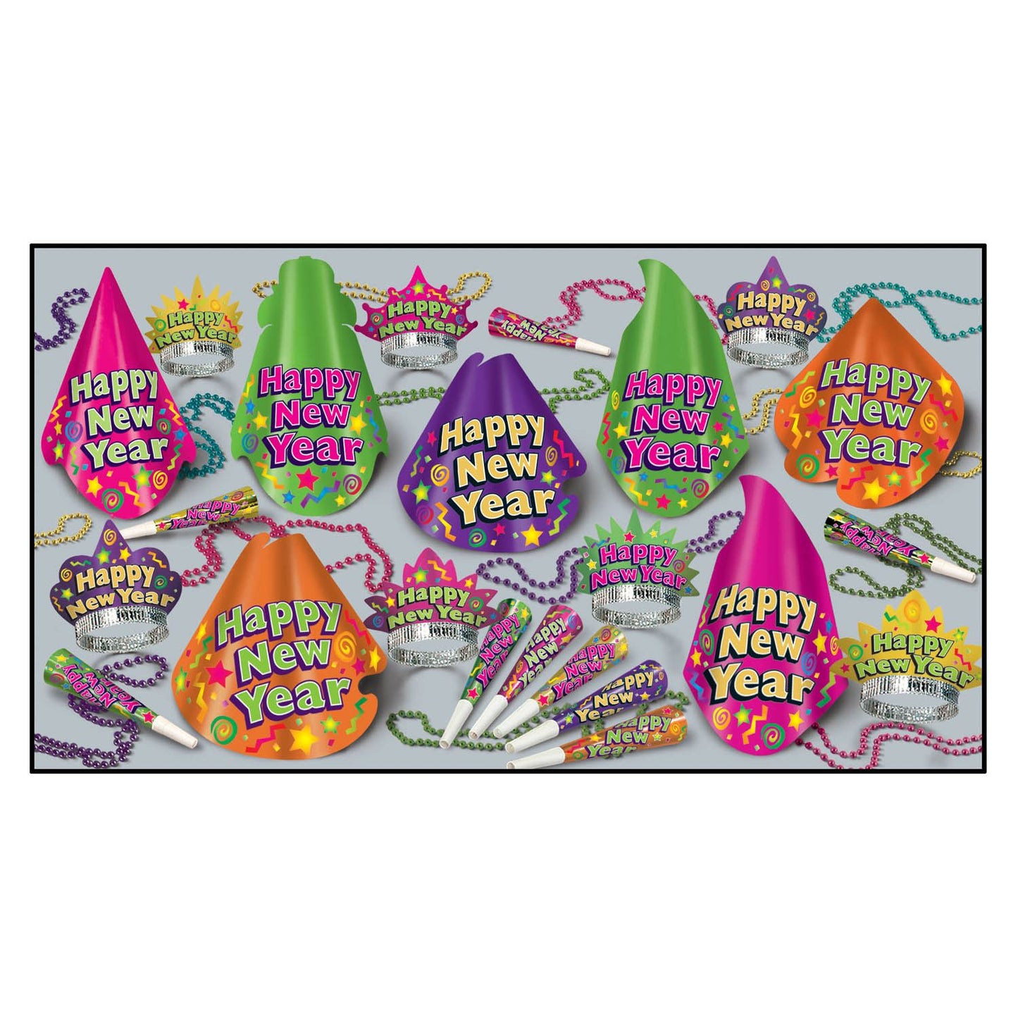 Beistle Color-Brite New Year Assortment (for 50 people) - Party Supply Decoration for New Years