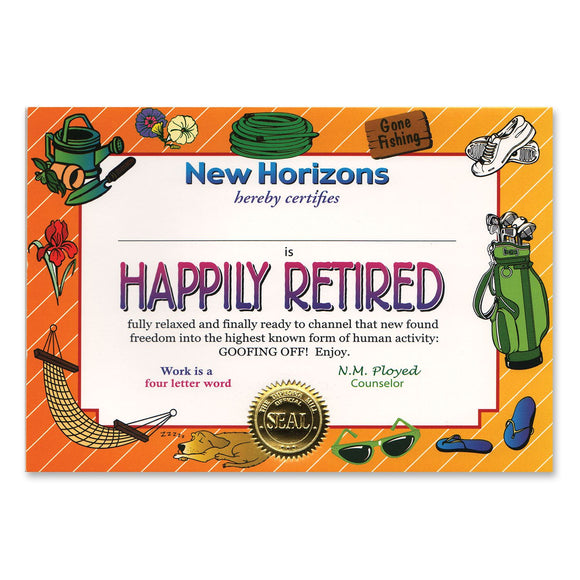 Beistle Happily Retired Award Certificates - Party Supply Decoration for Retirement