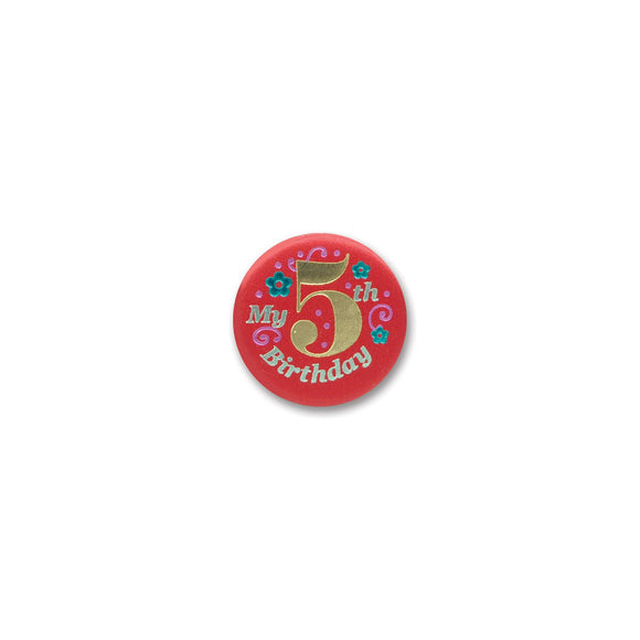 Beistle Red My 5th Birthday Satin Button - Party Supply Decoration for Birthday