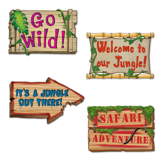 Beistle Jungle Sign Cutouts 18 in -20 in  (4/Pkg) Party Supply Decoration : Jungle