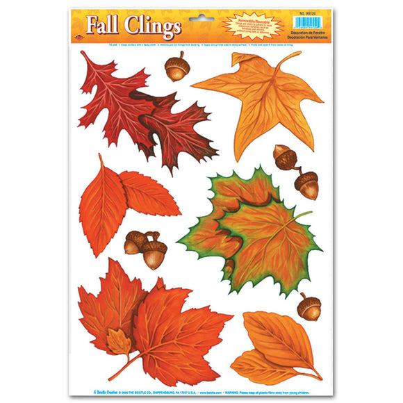 Beistle Fall Leaf Window Clings (10/sheet) - Party Supply Decoration for Thanksgiving / Fall