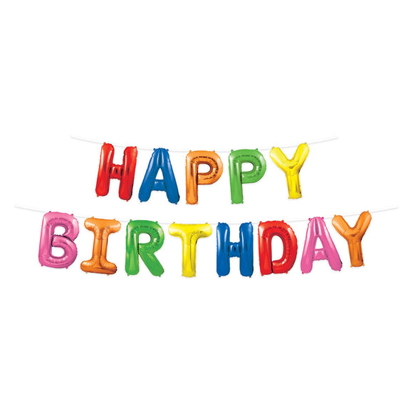 Beistle Happy Birthday Balloon Streamer - Multi Color 140.25 in  x 12' (1/Pkg) Party Supply Decoration : Birthday