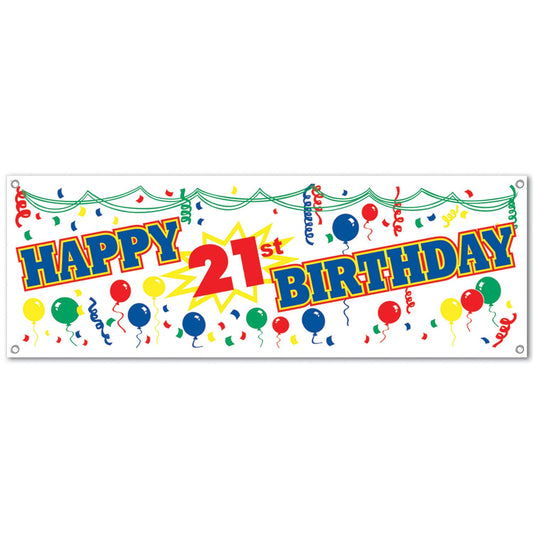 Beistle Happy 21st Birthday Sign Banner 5' x 21 in  (1/Pkg) Party Supply Decoration : 21st Birthday