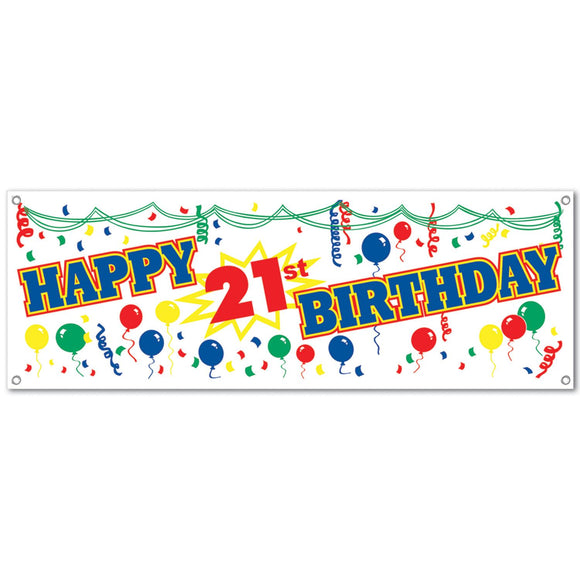 Beistle Happy 21st Birthday Sign Banner 5' x 21 in  (1/Pkg) Party Supply Decoration : 21st Birthday