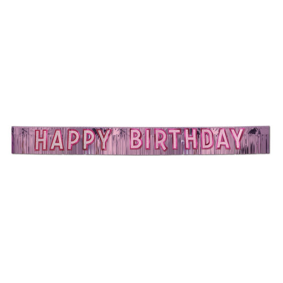 Beistle Metallic Pink Happy Birthday Banner 10 in  x 9' (1/Pkg) Party Supply Decoration : Birthday
