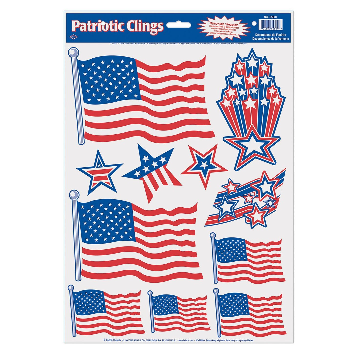 Beistle Patriotic Window Clings - Party Supply Decoration for Patriotic