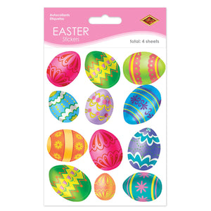 Beistle Color Bright Egg Stickers (4 sheets/pkg) - Party Supply Decoration for Easter