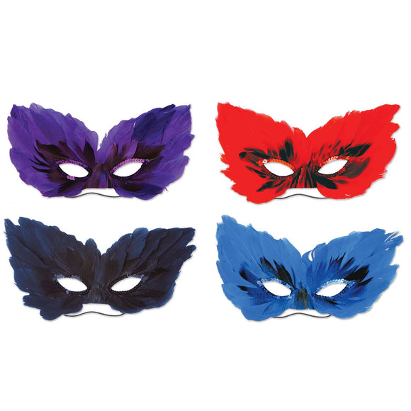Beistle Feather Masks (4 per package) - Party Supply Decoration for Mardi Gras