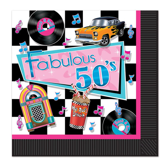 Beistle Fabulous 50's Luncheon Napkins (16/Pkg) - Party Supply Decoration for 50's/Rock & Roll