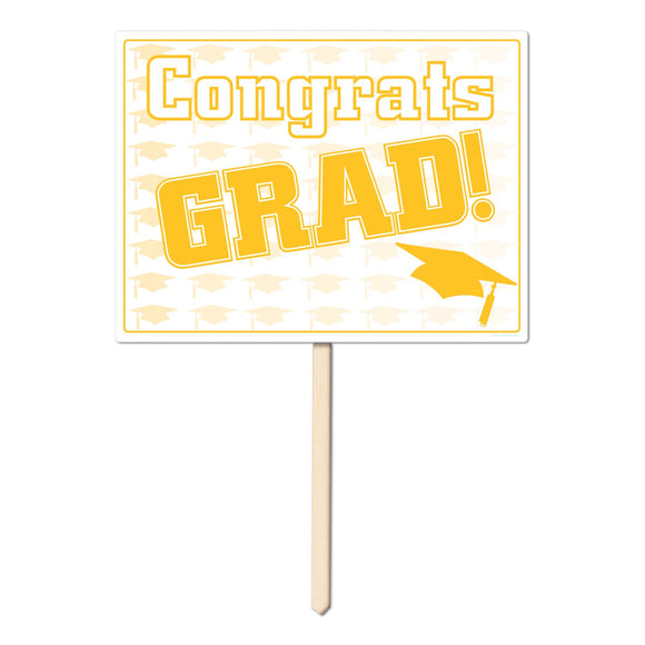 Beistle Gold Congrats Grad Yard Sign 11 in  x 15 in   Party Supply Decoration : Graduation
