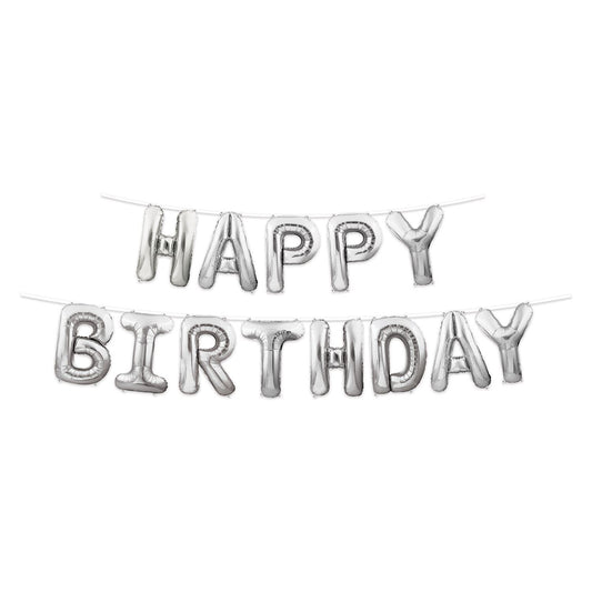Beistle Happy Birthday Balloon Streamer - Silver 140.25 in  x 12' (1/Pkg) Party Supply Decoration : Birthday