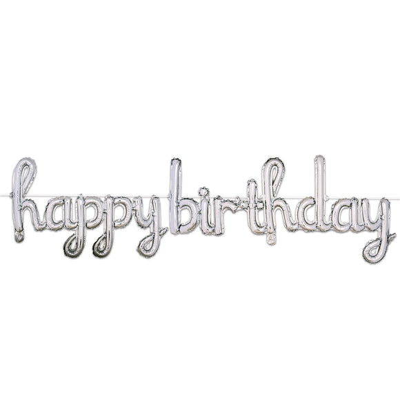Beistle Script Happy Birthday Balloon Streamer - Silver 16 in  x 5' 6 in  (1/Pkg) Party Supply Decoration : Birthday