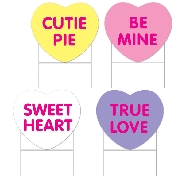 Beistle All Weather Candy Heart Yard Signs 110.5 in  x 13 in  (4/Pkg) Party Supply Decoration : Valentines