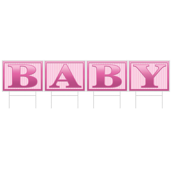 Beistle All Weather  in Baby in  Yard Sign - Pink 110.5 in  x 6' (1/Pkg) Party Supply Decoration : Baby Shower