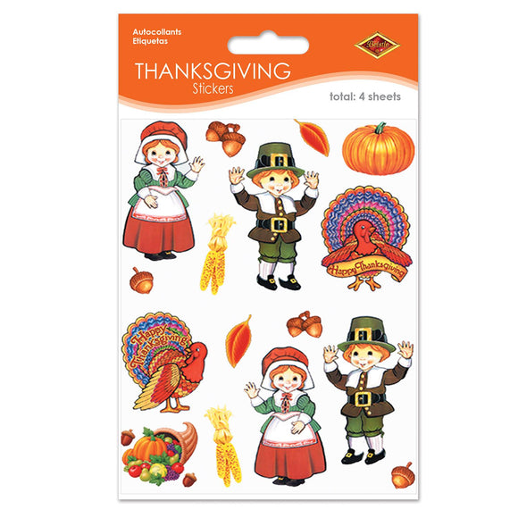 Beistle Pilgrim and Turkey Stickers (4 sheets/pkg) - Party Supply Decoration for Thanksgiving / Fall