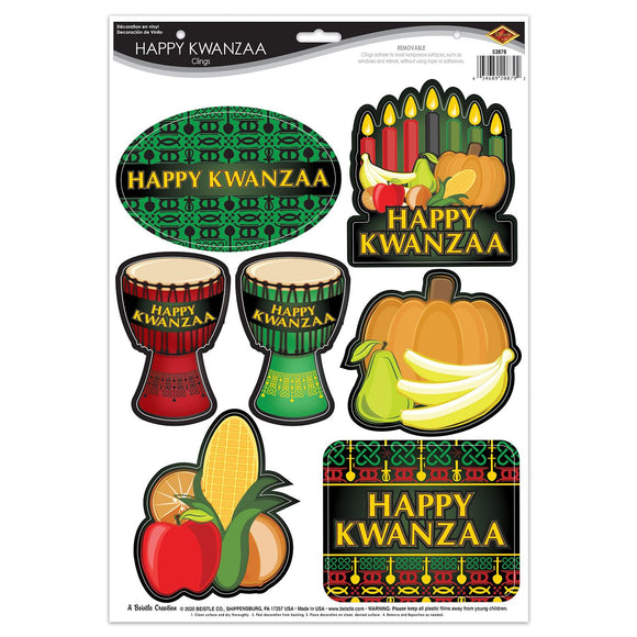 Beistle Happy Kwanzaa Clings - Party Supply Decoration for Kwanzaa