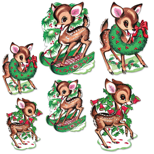 Beistle Vintage Christmas Reindeer Cutouts 10 in  & 14 in  (6/Pkg) Party Supply Decoration : Christmas-Vintage